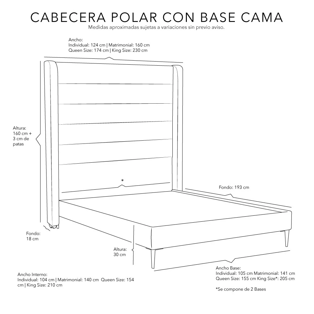 Cabecera Dicasa Polar con Base Cama con Colchón - Imagen 8
