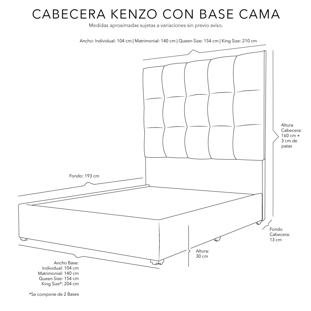 Cabecera Dicasa Kenzo con Base Cama - Imagen 5