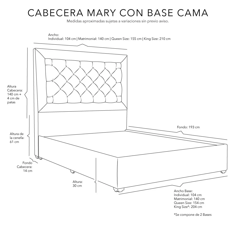Cabecera Dicasa Mary con Base Cama con Colchón - Imagen 6
