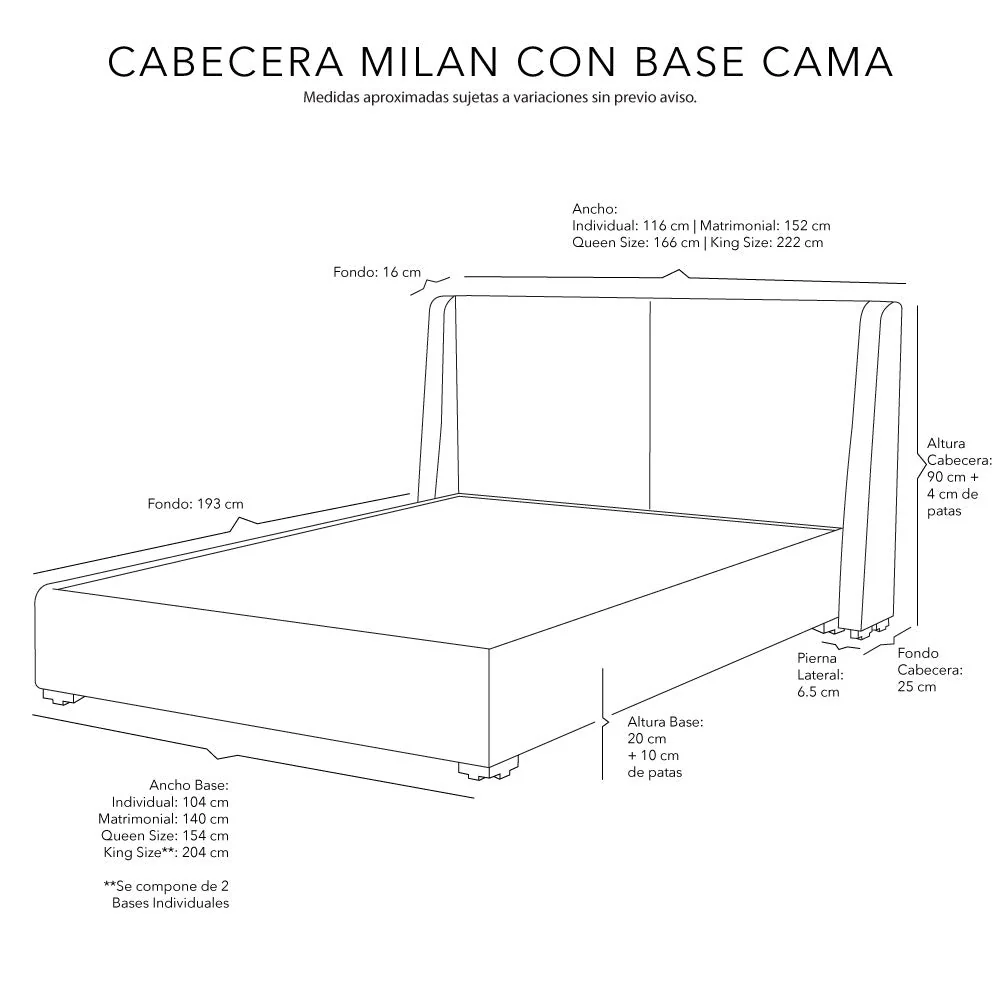 Cabecera Dicasa Milan con Base Cama - Imagen 6