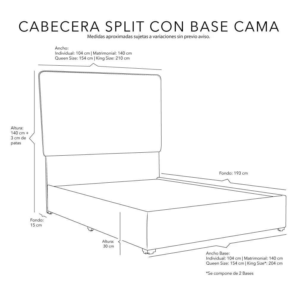 Cabecera Dicasa Split con Base Cama - Imagen 5