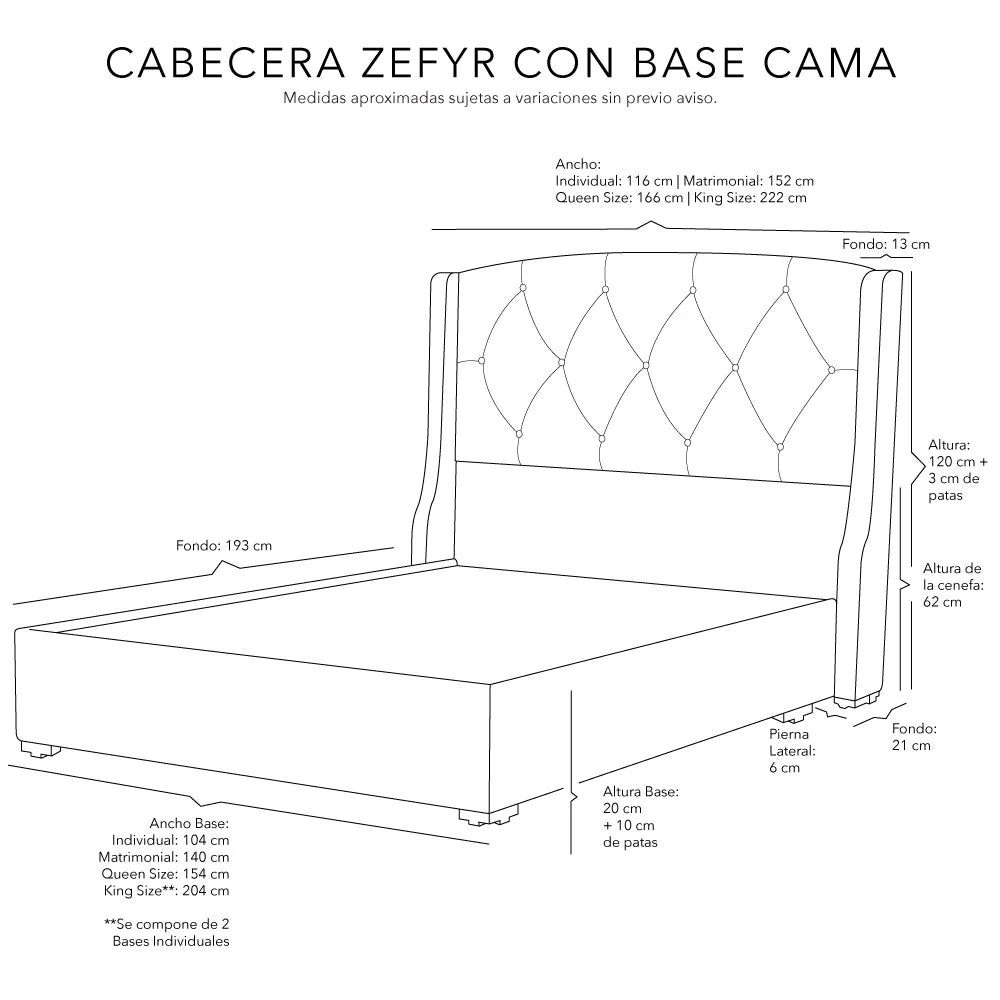 Cabecera Dicasa Zefyr con Base Cama con Colchón - Imagen 5