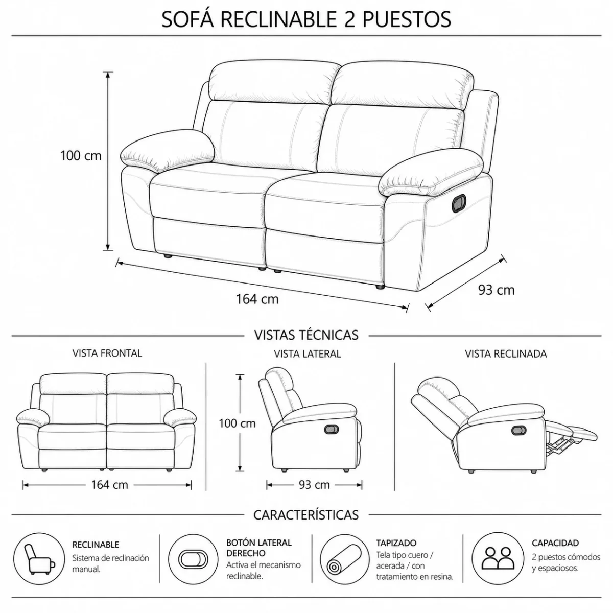 Sofá Reclinable Jarka 2P - Imagen 6