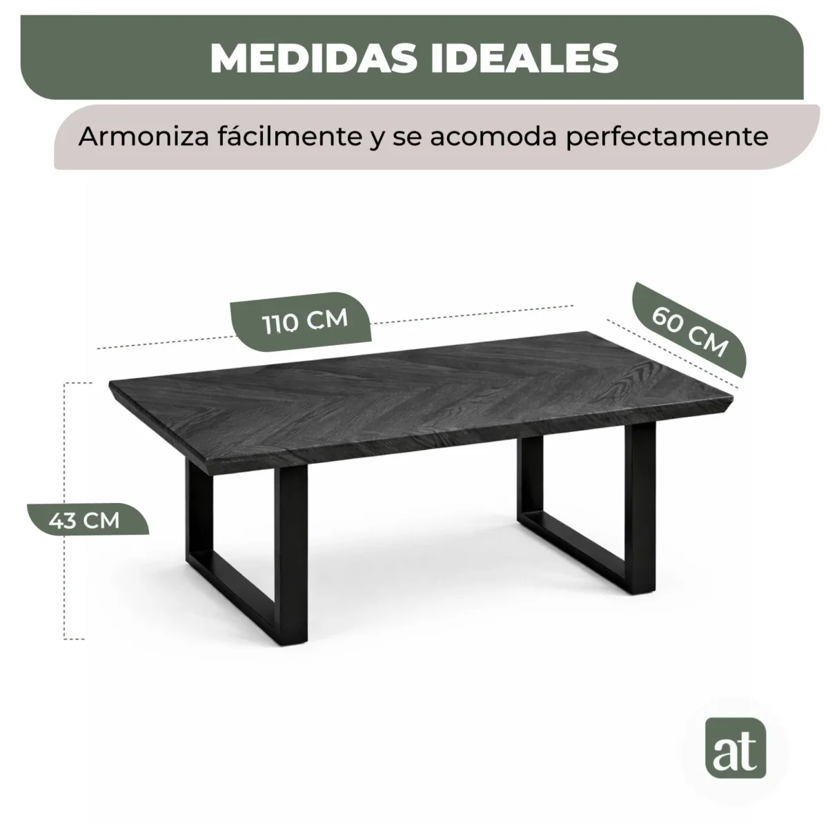 Mesa de Centro Rectangular Modelo Siena – Color Smoke Black, Diseño en Espiga y Base de Acero | 110×60×43 cm - Imagen 5