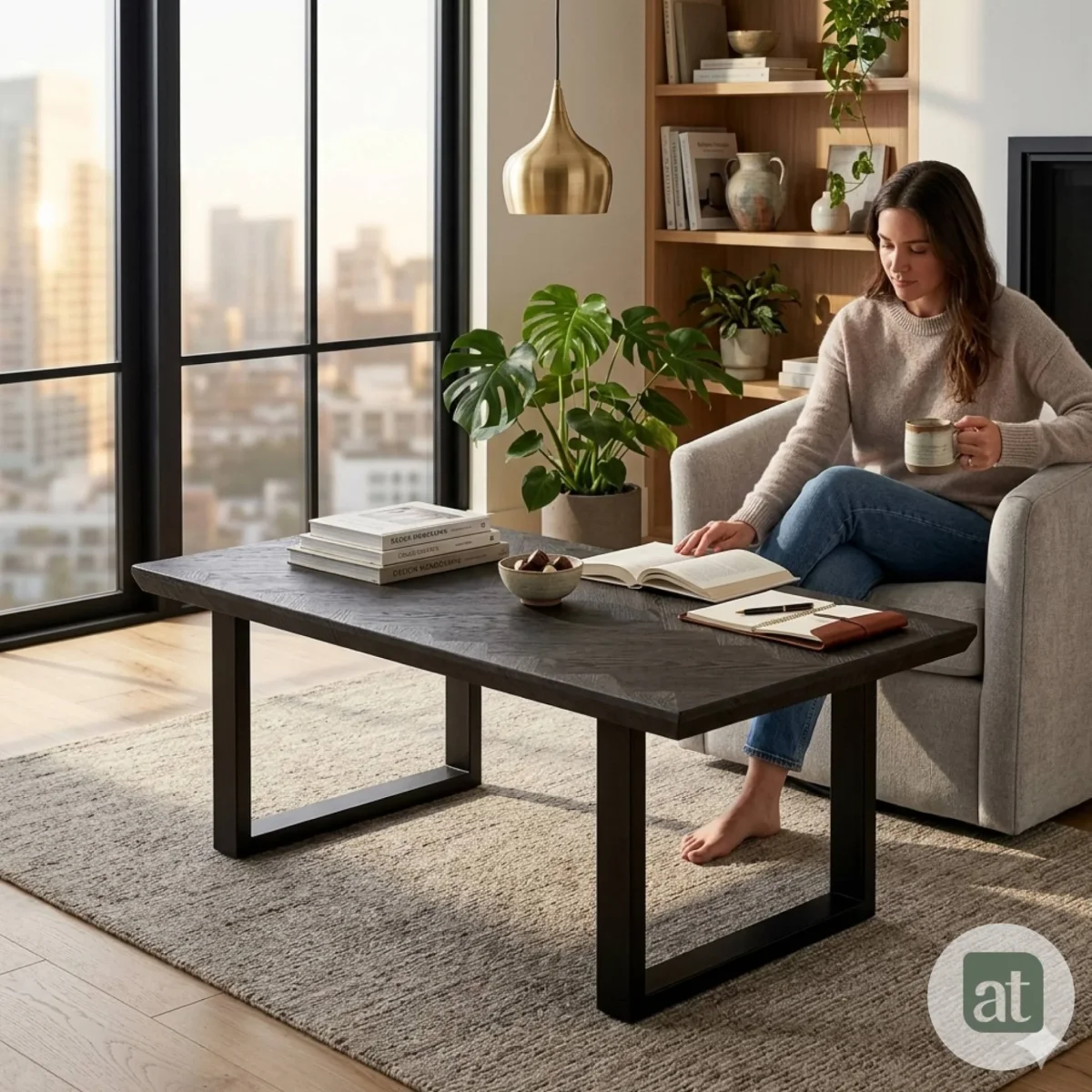 Mesa de Centro Rectangular Modelo Siena – Color Smoke Black, Diseño en Espiga y Base de Acero | 110×60×43 cm - Imagen 8