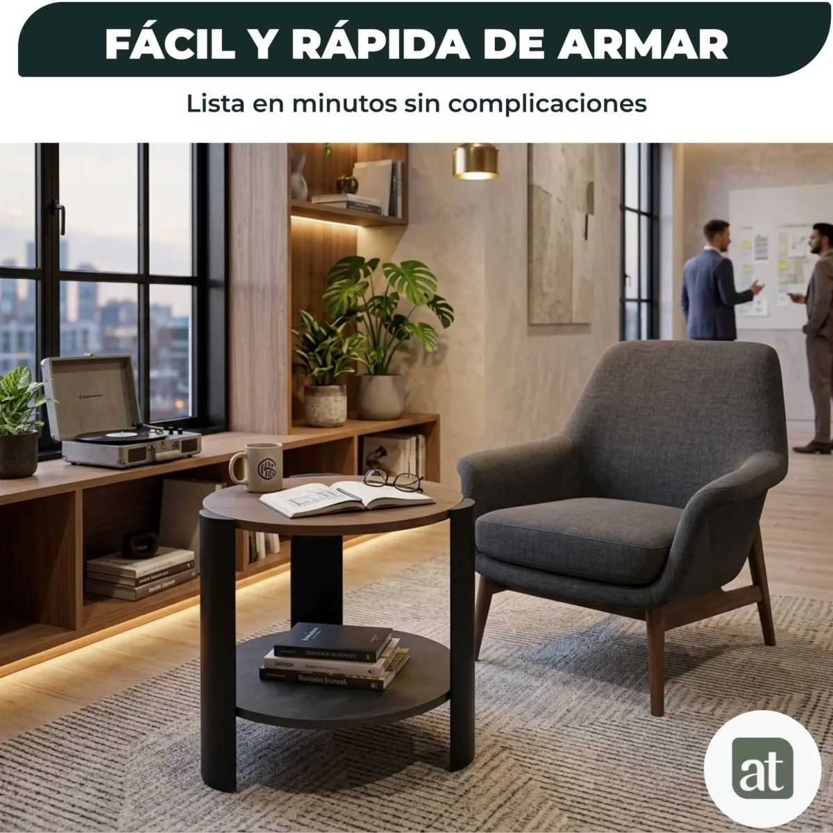 Mesa Auxiliar Redonda Modelo Luma – Color Nogal y Negro, 2 Repisas | Ø50×50 cm - Imagen 7