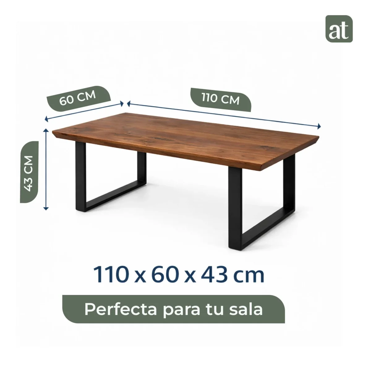Mesa de Centro Rectangular Modelo Siena – Color Nogal, Diseño en Espiga y Base de Acero | 110×60×43 cm - Imagen 4