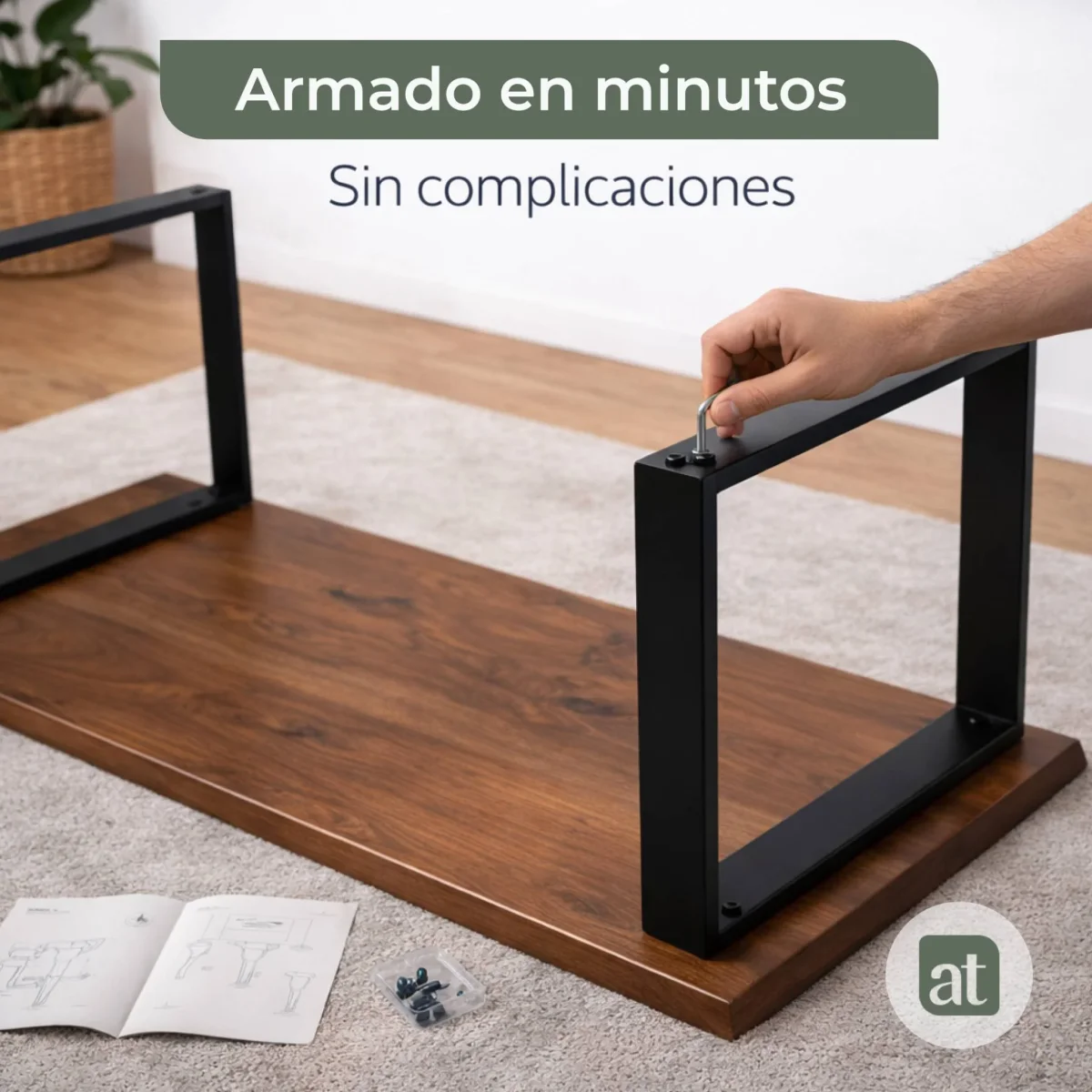 Mesa de Centro Rectangular Modelo Siena – Color Nogal, Diseño en Espiga y Base de Acero | 110×60×43 cm - Imagen 5