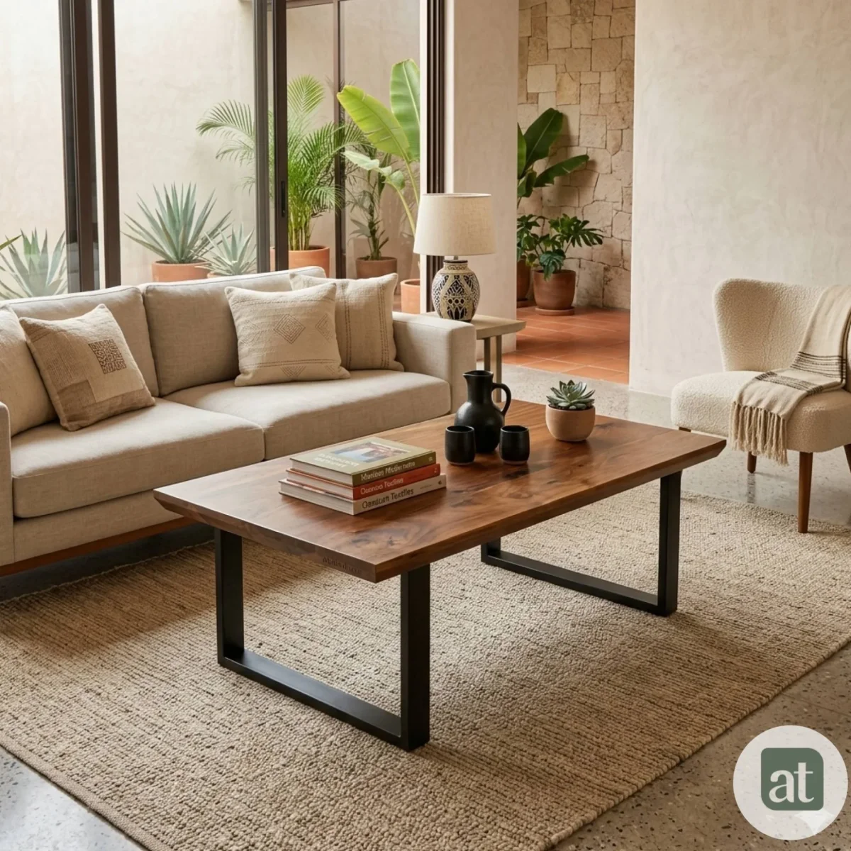 Mesa de Centro Rectangular Modelo Siena – Color Nogal, Diseño en Espiga y Base de Acero | 110×60×43 cm - Imagen 6