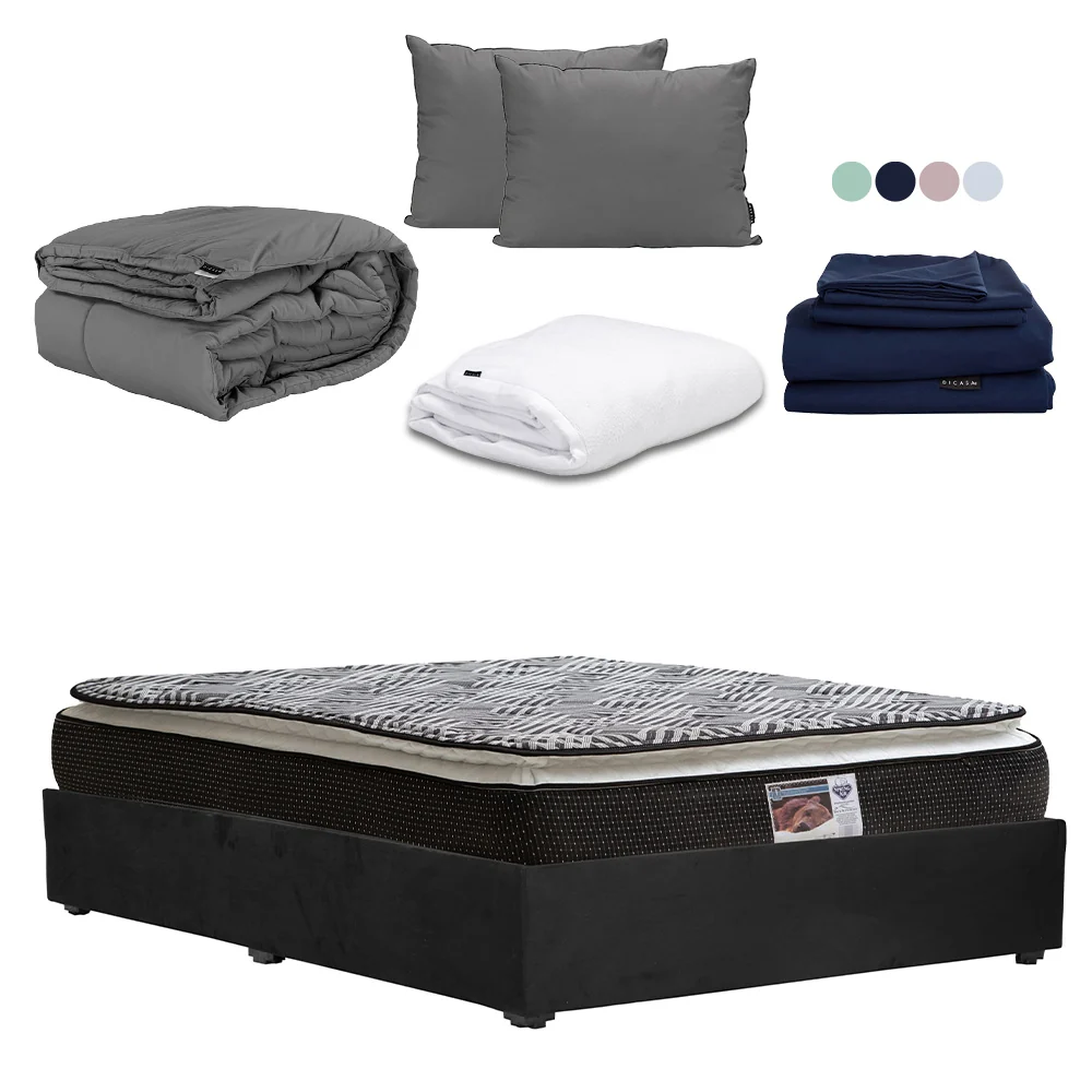 Colchón Spring Air Omega con Base Cama con Ropa de Cama