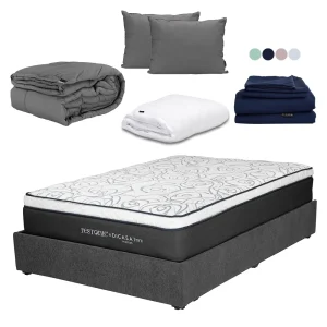 Colchón Dicasa Trini con Base Cama Gris Carbón con Ropa de Cama