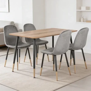 Comedor Dott 4p Madera Claro (Negro/ Gold)