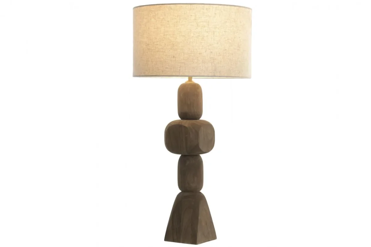 Lámpara de mesa de madera de mango y lino 40X40X80 - Imagen 3