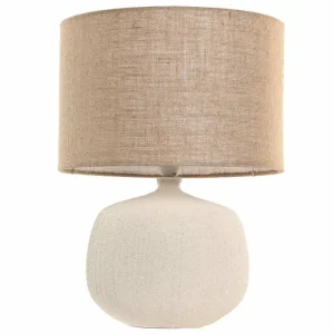Lámpara de mesa de gres y yute color crema 38X38X51