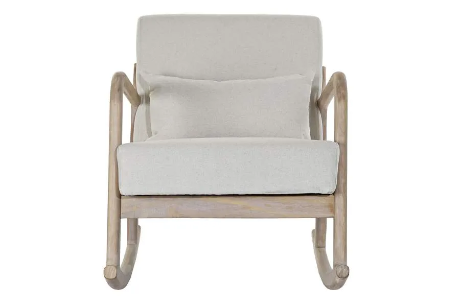 Mecedora de madera y lino beige - Imagen 6