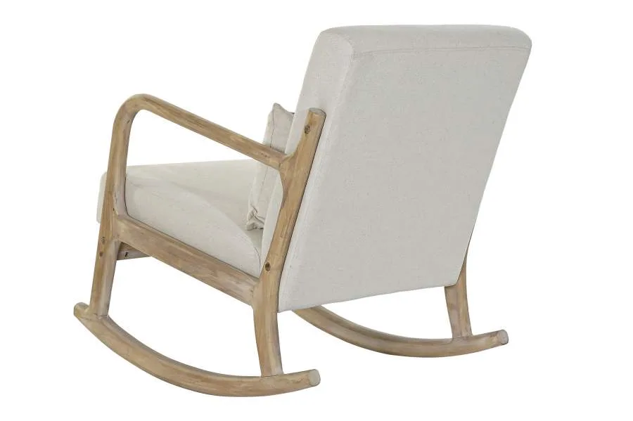 Mecedora de madera y lino beige - Imagen 7
