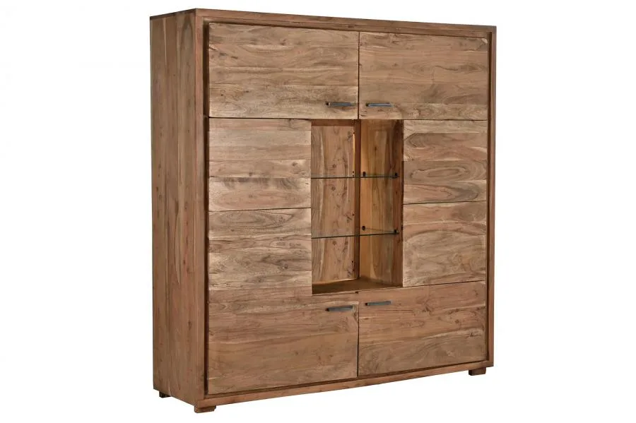 Armario de madera de acacia y cristal 145X40X153 - Imagen 2