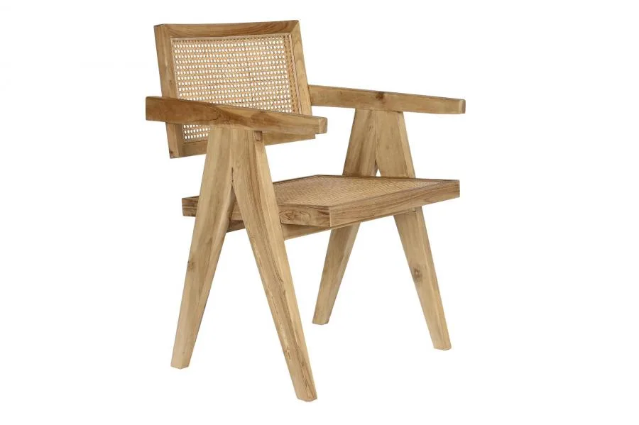 Silla de teca y ratán con reposabrazos - Imagen 2