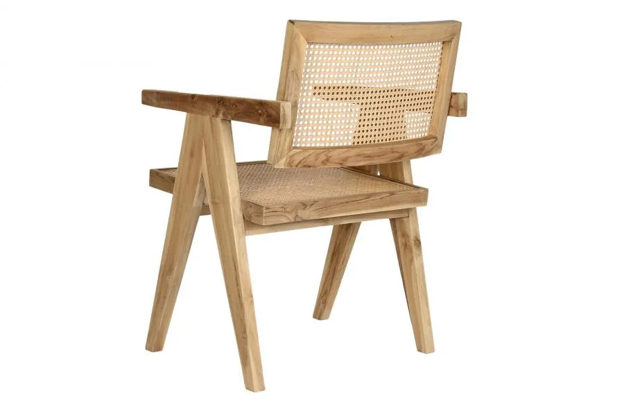 Silla de teca y ratán con reposabrazos - Imagen 7