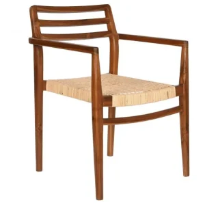 Silla de teca marrón y ratán
