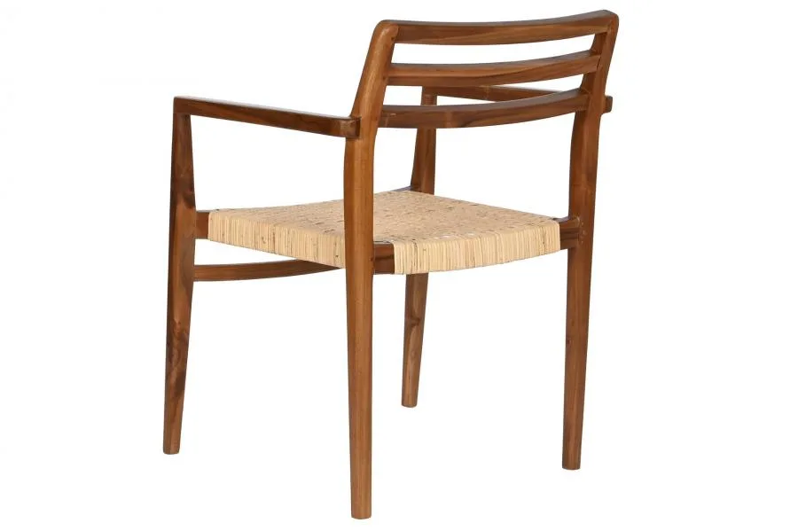 Silla de teca marrón y ratán - Imagen 7