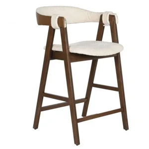Taburete de madera y buclé blanco 54X58X86