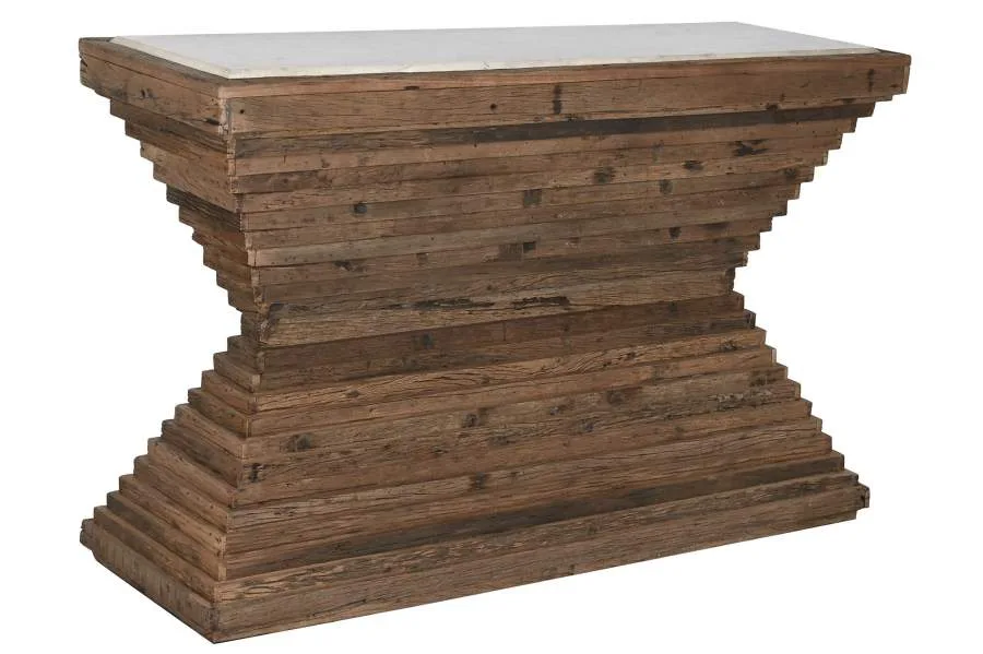 Consola de madera reciclada y mármol 138X45X87 - Imagen 4