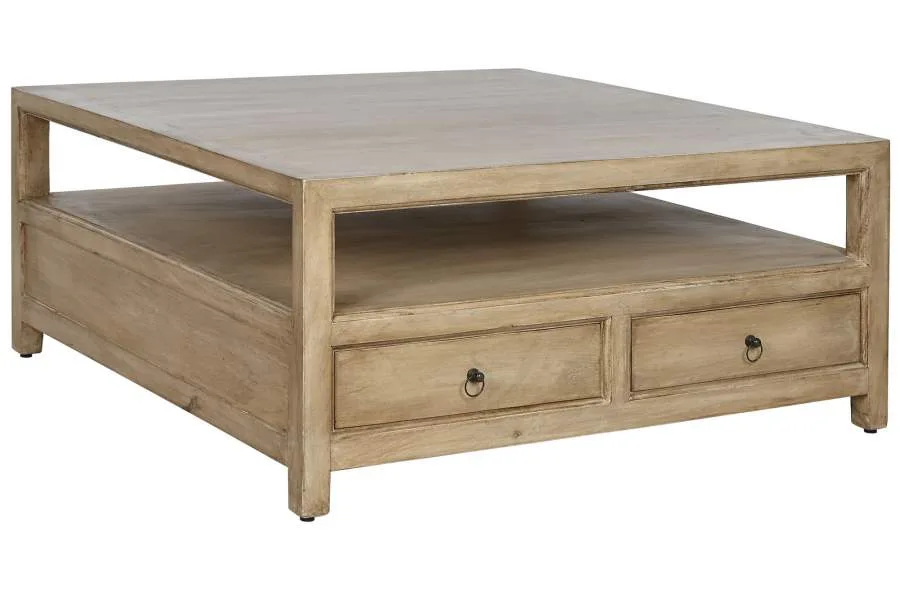 Mesa de centro de madera de mango con cajones 100X100X45 - Imagen 3