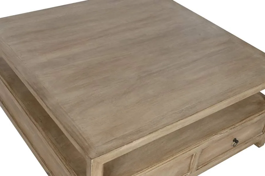 Mesa de centro de madera de mango con cajones 100X100X45 - Imagen 4