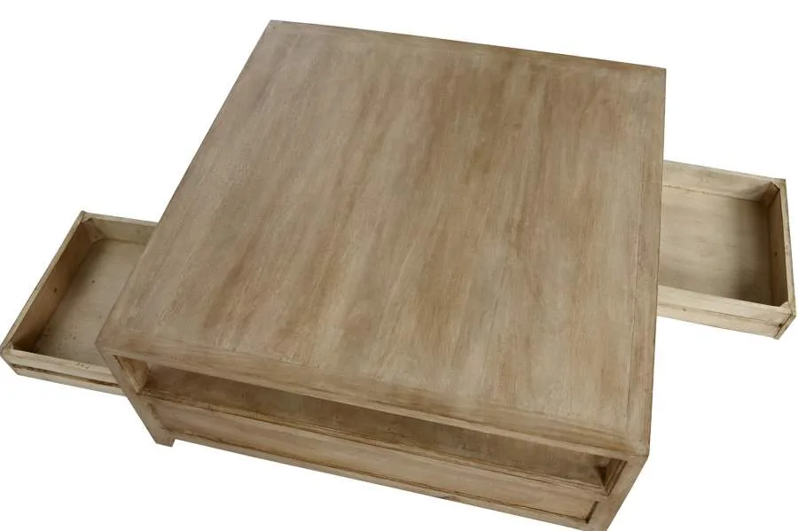 Mesa de centro de madera de mango con cajones 100X100X45 - Imagen 5