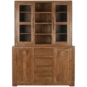 Vitrina de acacia y cristal 140X45X180