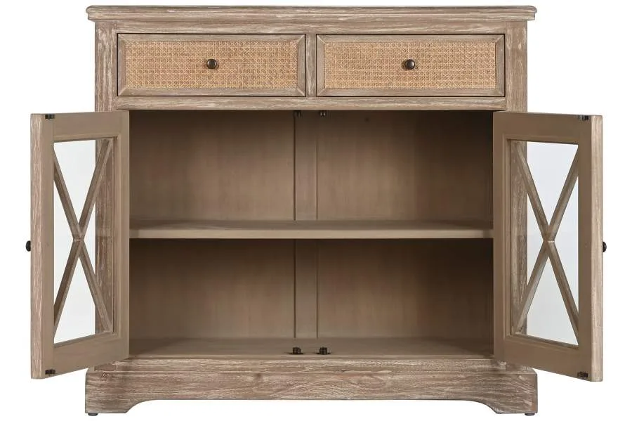 Aparador de 100 cm ancho madera de bayur y ratán - Imagen 5