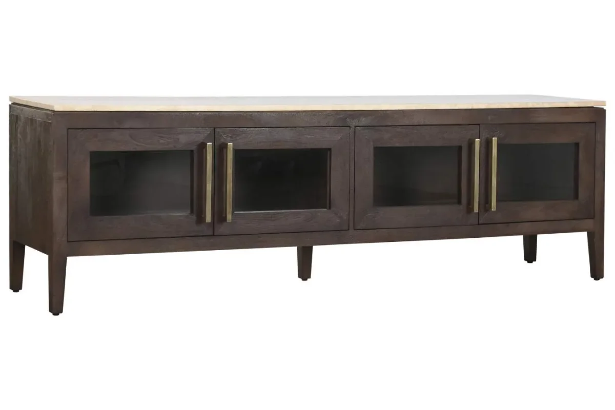 Mueble TV madera de mango y travertino 180X40X55 - Imagen 4
