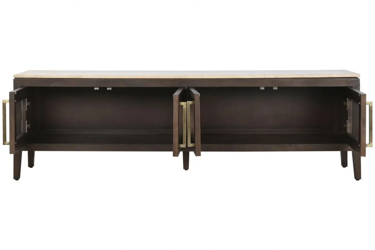 Mueble TV madera de mango y travertino 180X40X55 - Imagen 6