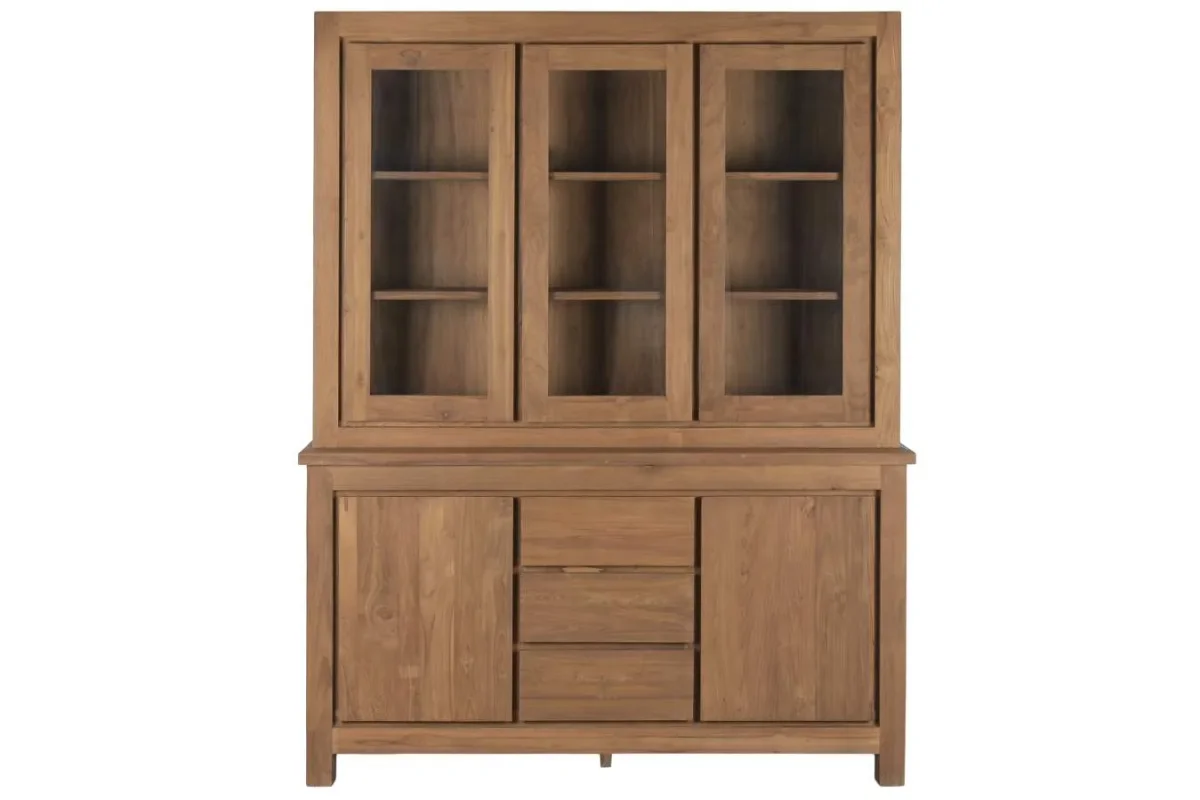 Vitrina de teca reciclada y cristal 164X47X211,5