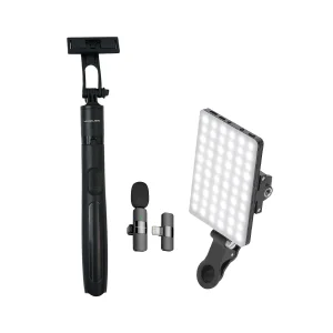 Pack 6 Creadores de Contenido: Trípode + Luz Portátil + Micrófono