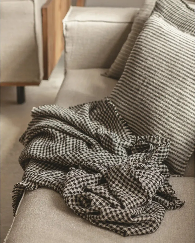 Plaid MOGA de lino 100% natural de cuadros - Imagen 3