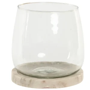 Portavelas de mármol y cristal