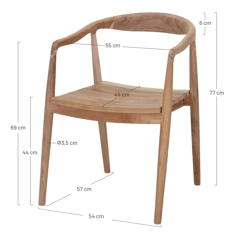 Silla de madera maciza de teca torneada con brazos - Imagen 7