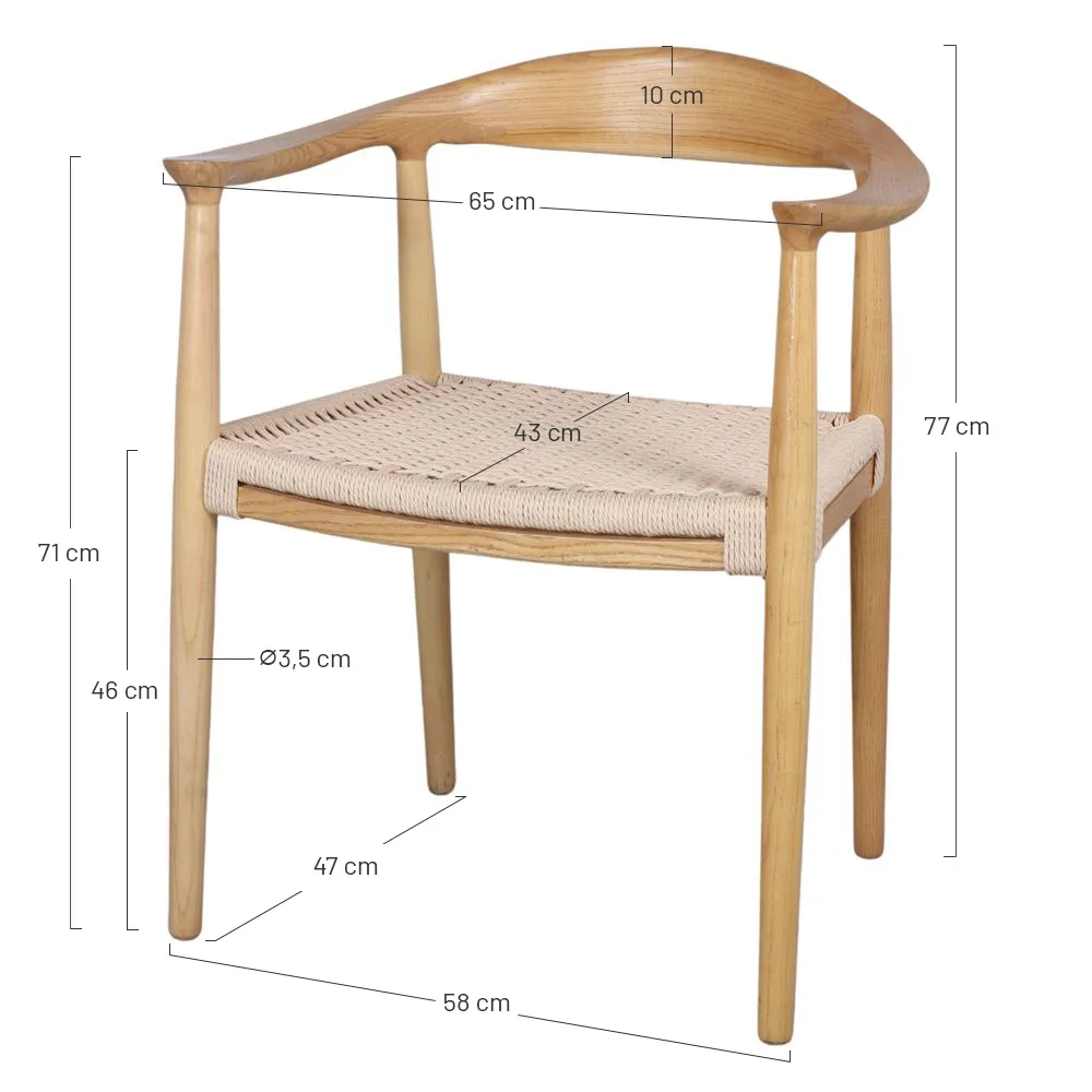 Silla de madera de olmo y cuerda natural con brazos - Imagen 8