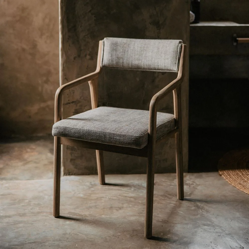 Silla de madera de olmo tapizada con brazos - Imagen 6