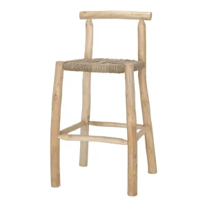 Taburete alto de madera tropical y fibra marina