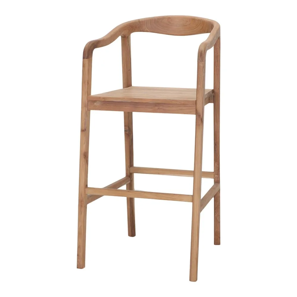 Taburete alto de teca artesanal con brazos - Imagen 2
