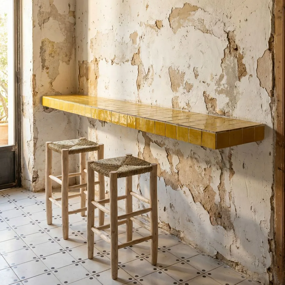 Taburete de cocina de madera y palma natural 64 cm - Imagen 7